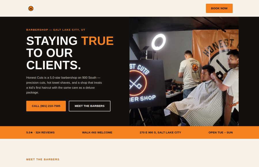 Barbershop website concept, orange palette