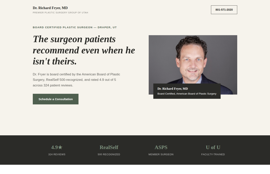 Cosmetic surgery practice website concept